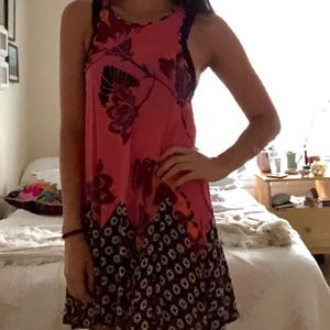 Free People pink floral swing dress
